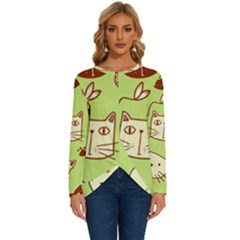 Cute-hand-drawn-cat-seamless-pattern Long Sleeve Crew Neck Pullover Top by Simbadda