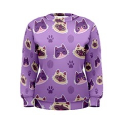 Cute-colorful-cat-kitten-with-paw-yarn-ball-seamless-pattern Women s Sweatshirt by Simbadda