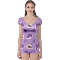 Cute-colorful-cat-kitten-with-paw-yarn-ball-seamless-pattern Boyleg Leotard 