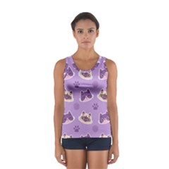 Cute-colorful-cat-kitten-with-paw-yarn-ball-seamless-pattern Sport Tank Top  by Simbadda