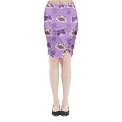 Cute-colorful-cat-kitten-with-paw-yarn-ball-seamless-pattern Midi Wrap Pencil Skirt by Simbadda