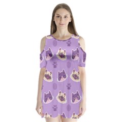 Cute-colorful-cat-kitten-with-paw-yarn-ball-seamless-pattern Shoulder Cutout Velvet One Piece by Simbadda