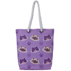 Cute-colorful-cat-kitten-with-paw-yarn-ball-seamless-pattern Full Print Rope Handle Tote (small) by Simbadda