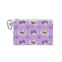 Cute-colorful-cat-kitten-with-paw-yarn-ball-seamless-pattern Canvas Cosmetic Bag (small) by Simbadda