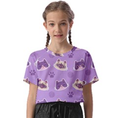 Cute-colorful-cat-kitten-with-paw-yarn-ball-seamless-pattern Kids  Basic Tee by Simbadda