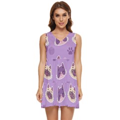 Cute-colorful-cat-kitten-with-paw-yarn-ball-seamless-pattern Tiered Sleeveless Mini Dress by Simbadda