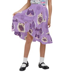 Cute-colorful-cat-kitten-with-paw-yarn-ball-seamless-pattern Kids  Ruffle Flared Wrap Midi Skirt by Simbadda