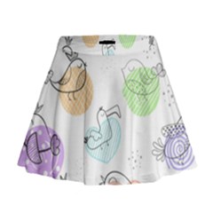 Cartoon-bird-cute-doodle-bird Mini Flare Skirt by Simbadda