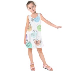 Cartoon-bird-cute-doodle-bird Kids  Sleeveless Dress by Simbadda