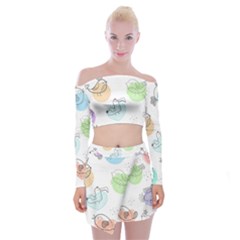 Cartoon-bird-cute-doodle-bird Off Shoulder Top With Mini Skirt Set by Simbadda