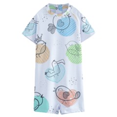 Cartoon-bird-cute-doodle-bird Kids  Boyleg Half Suit Swimwear