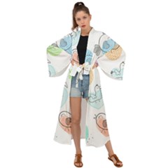 Cartoon-bird-cute-doodle-bird Maxi Kimono by Simbadda