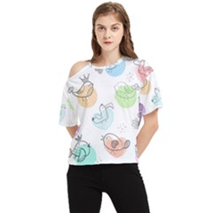 Cartoon-bird-cute-doodle-bird One Shoulder Cut Out Tee by Simbadda