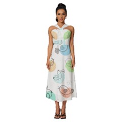 Cartoon-bird-cute-doodle-bird Sleeveless Cross Front Cocktail Midi Chiffon Dress by Simbadda