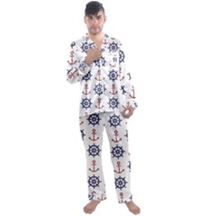 Nautical-seamless-pattern Men s Long Sleeve Satin Pajamas Set by Simbadda