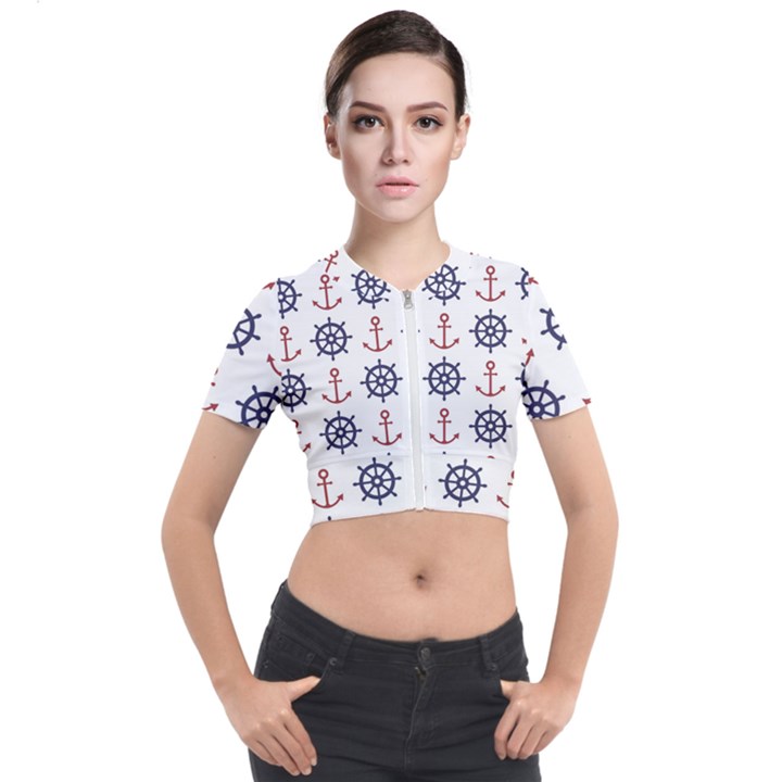 Nautical-seamless-pattern Short Sleeve Cropped Jacket