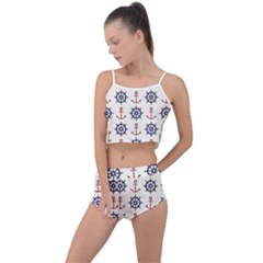 Nautical-seamless-pattern Summer Cropped Co-ord Set by Simbadda