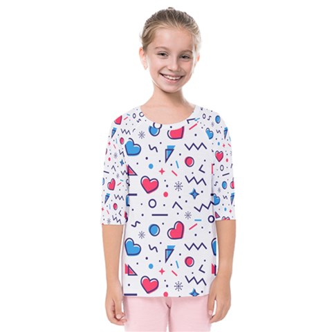 Hearts-seamless-pattern-memphis-style Kids  Quarter Sleeve Raglan Tee by Simbadda