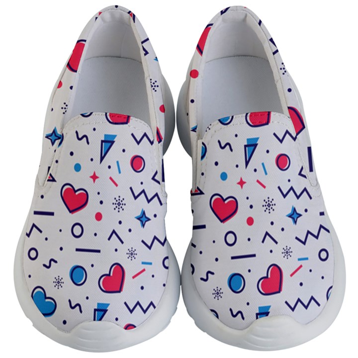 Hearts-seamless-pattern-memphis-style Kids Lightweight Slip Ons