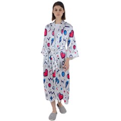 Hearts-seamless-pattern-memphis-style Maxi Satin Kimono by Simbadda