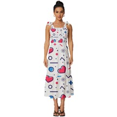 Hearts-seamless-pattern-memphis-style Tie-strap Tiered Midi Chiffon Dress by Simbadda