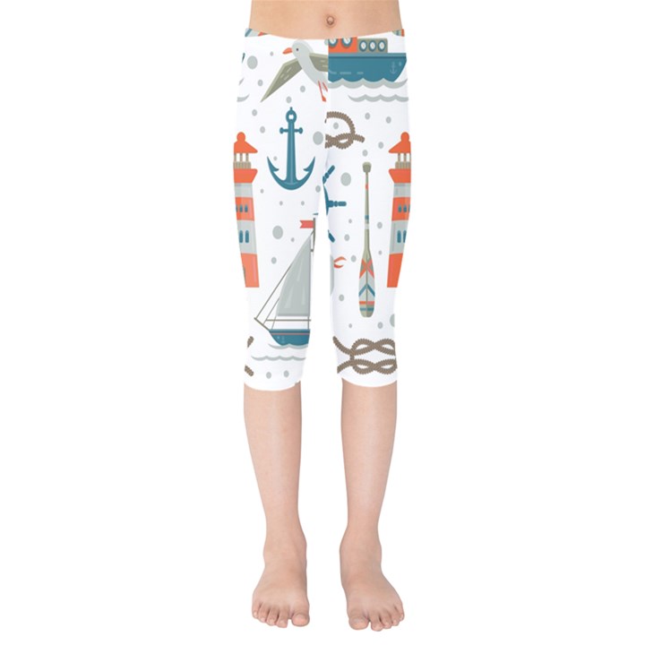 Nautical-elements-pattern-background Kids  Capri Leggings 