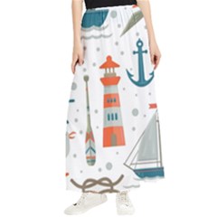 Nautical-elements-pattern-background Maxi Chiffon Skirt by Simbadda