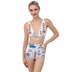 Nautical-elements-pattern-background Tied Up Two Piece Swimsuit by Simbadda