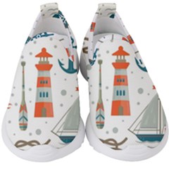 Nautical-elements-pattern-background Kids  Slip On Sneakers by Simbadda