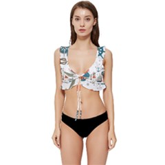 Nautical-elements-pattern-background Low Cut Ruffle Edge Bikini Top