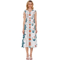 Nautical-elements-pattern-background V-neck Drawstring Shoulder Sleeveless Maxi Dress