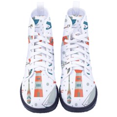 Nautical-elements-pattern-background Women s High-top Canvas Sneakers