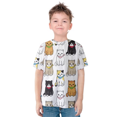 Cat-kitten-seamless-pattern Kids  Cotton Tee by Simbadda