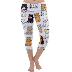 Cat-kitten-seamless-pattern Capri Yoga Leggings by Simbadda