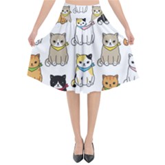 Cat-kitten-seamless-pattern Flared Midi Skirt