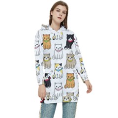 Cat-kitten-seamless-pattern Women s Long Oversized Pullover Hoodie by Simbadda