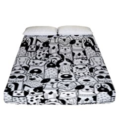 Seamless-pattern-with-black-white-doodle-dogs Fitted Sheet (california King Size) by Simbadda