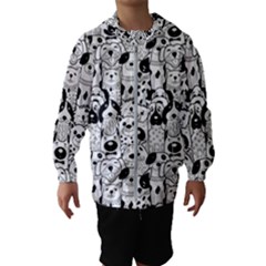 Seamless-pattern-with-black-white-doodle-dogs Kids  Hooded Windbreaker by Simbadda