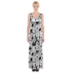 Seamless-pattern-with-black-white-doodle-dogs Thigh Split Maxi Dress by Simbadda