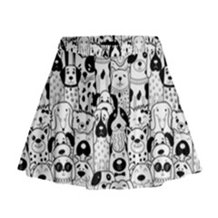 Seamless-pattern-with-black-white-doodle-dogs Mini Flare Skirt by Simbadda