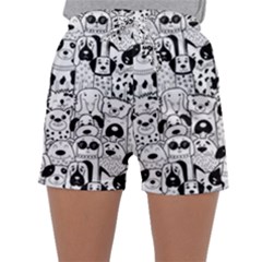 Seamless-pattern-with-black-white-doodle-dogs Sleepwear Shorts by Simbadda