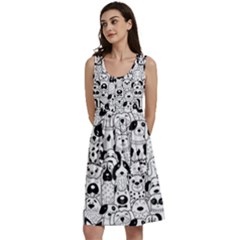 Seamless-pattern-with-black-white-doodle-dogs Classic Skater Dress