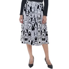 Seamless-pattern-with-black-white-doodle-dogs Classic Velour Midi Skirt  by Simbadda