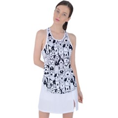 Seamless-pattern-with-black-white-doodle-dogs Racer Back Mesh Tank Top by Simbadda