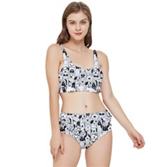 Seamless-pattern-with-black-white-doodle-dogs Frilly Bikini Set by Simbadda