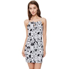 Seamless-pattern-with-black-white-doodle-dogs Summer Tie Front Dress by Simbadda