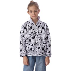 Seamless-pattern-with-black-white-doodle-dogs Kids  Half Zip Hoodie by Simbadda