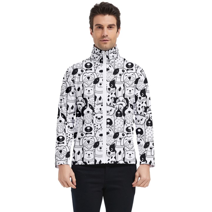 Seamless-pattern-with-black-white-doodle-dogs Men s Bomber Jacket