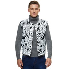 Seamless-pattern-with-black-white-doodle-dogs Men s Button Up Puffer Vest	 by Simbadda