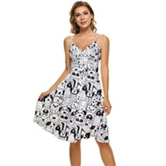 Seamless-pattern-with-black-white-doodle-dogs Sleeveless Tie Front Chiffon Dress by Simbadda